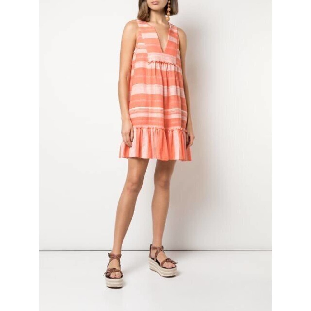 LEMLEM Sz S Small Orange Stripe Birtukan Bib Mini Sleeveless Tank Dress